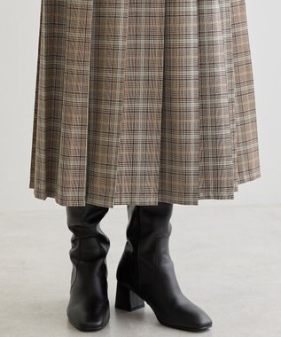 Green Parks ワイドプリーツチェックスカート Brown
