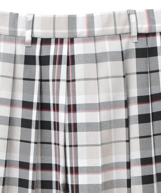 Green Parks ワイドプリーツチェックスカート Gray Beige