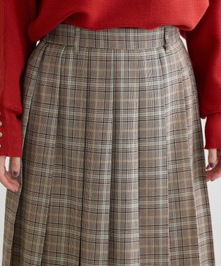 Green Parks ワイドプリーツチェックスカート Brown