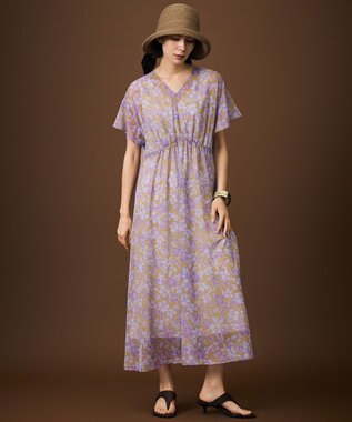 自由区 L ハーバリウムフラワープリントVネック ワンピース