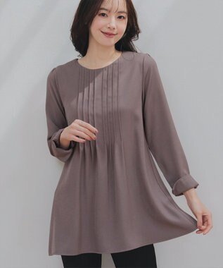 【洗える】ピンタックチュニックブラウス