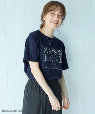 ANY 【MAISON KAYSERコラボ】箔プリントロゴ半袖Tシャツ ネイビー×シルバー