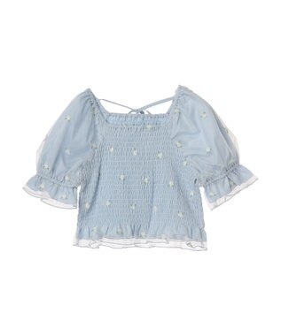 earth music&ecology フラワー刺繍ブラウス Blue