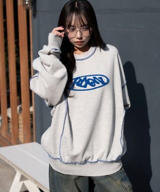 WEGO 【ユニセックス着用ITEM】ショートカラーステッチサガラロゴプルオーバー 杢グレー