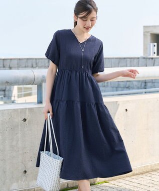 Tiaclasse リップルティアードワンピース ネイビー