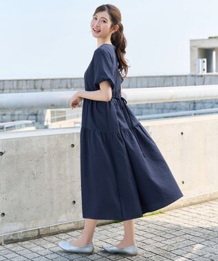 Tiaclasse リップルティアードワンピース ネイビー