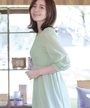 Tiaclasse 【洗える】シャーリングパフスリーブシアーワンピース ミント