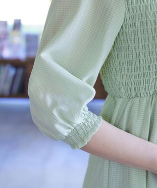 Tiaclasse 【洗える】シャーリングパフスリーブシアーワンピース ミント