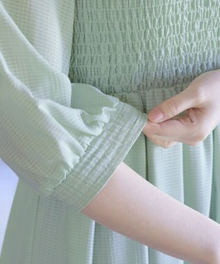 Tiaclasse 【洗える】シャーリングパフスリーブシアーワンピース ミント