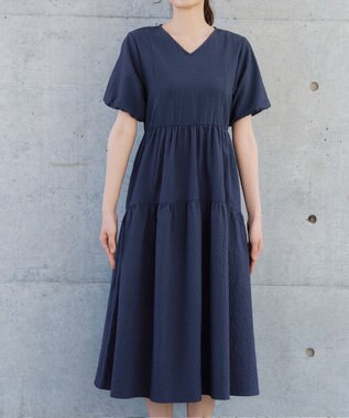 Tiaclasse リップルティアードワンピース ネイビー
