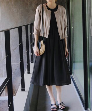 Tiaclasse 【洗える】シャーリングパフスリーブシアーワンピース ブラック