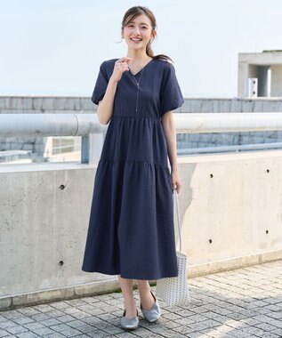 Tiaclasse リップルティアードワンピース ネイビー