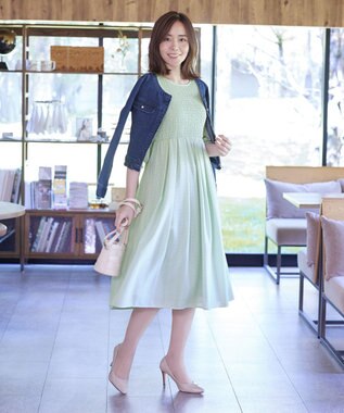 Tiaclasse 【洗える】シャーリングパフスリーブシアーワンピース ミント