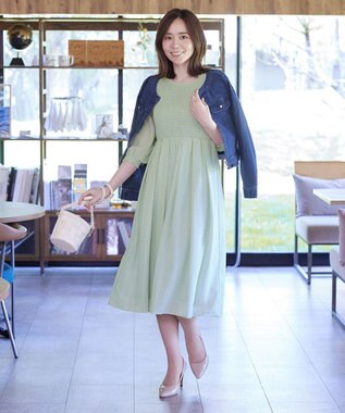 Tiaclasse 【洗える】シャーリングパフスリーブシアーワンピース ミント