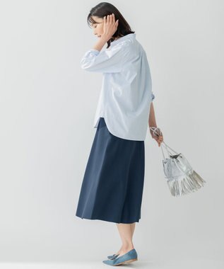 23区 【洗える】CANCLINI バンドカラー シャツ スカイブルー×ホワイトストライプ