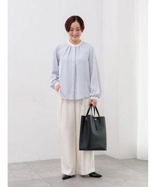 Te chichi パール釦配色タックブラウス グレー