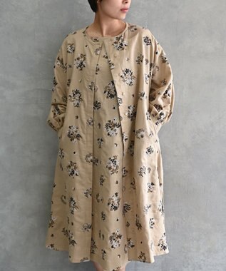 muuc 〈コットン×リネン〉〈高品質なドライタッチ生地〉野小花刺繍ゆったりワンピース ベージュ