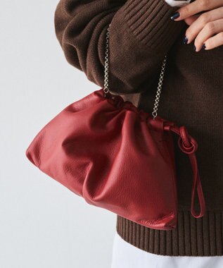 russet レザー巾着ミニショルダーバッグ(CE-1637) Red