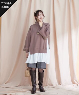 Tiaclasse 【洗える】コンビフレアニットトップス モカ