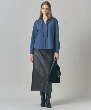 ICB L 【洗える】フェイクレザー ナロースカート ブラック系