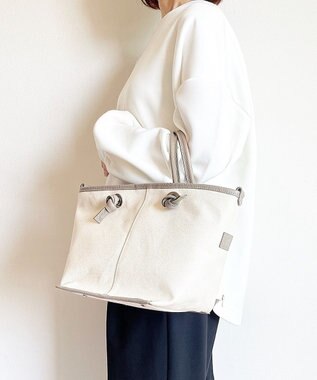 Hekhèr Le Style de Vie 【日本製 / 2WAY】コットンキャンバス×シュリンクレザー ノットハンドバッグ medium グレージュ