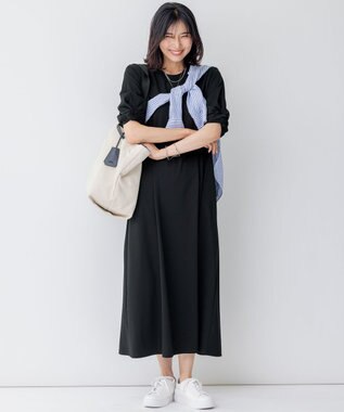 23区 L 【洗える】ライトスムース Aライン ワンピース ブラック系