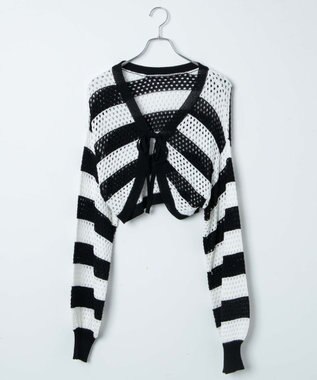 WEGO 【紫外線対策/手洗い可】メッシュリボンボレロ ブラックボーダー