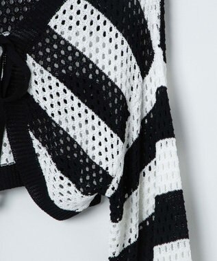 WEGO 【紫外線対策/手洗い可】メッシュリボンボレロ ブラックボーダー