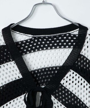 WEGO 【紫外線対策/手洗い可】メッシュリボンボレロ ブラックボーダー