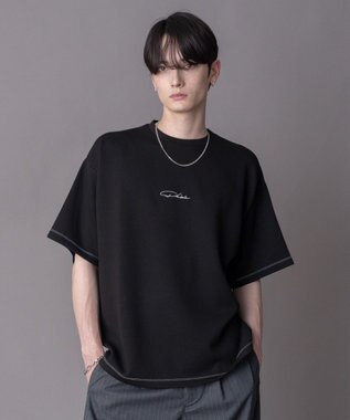WEGO 【機能T/ユニセックス着用ITEM】カラーステッチワンポイントT（SS） ブラック