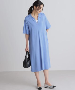 組曲 クリアストレッチスキッパーニット ワンピース ブルー系