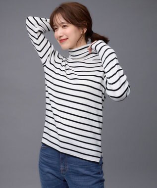 ANY ウールブレンドリブニット オフベース×ブラックラインボーダー