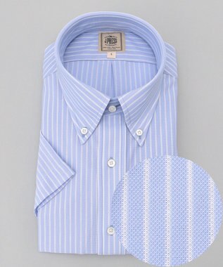 J.PRESS MEN 【J.PRESS PLUS】カノコインレイストライプパッチポケット シャツ/B.D. サックスブルー系2
