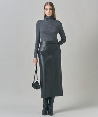 ICB L 【洗える】フェイクレザー ナロースカート ブラック系