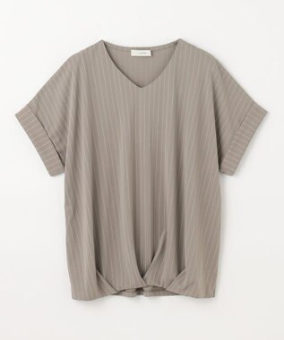 ANY カシュクールTシャツ ベージュストライプ