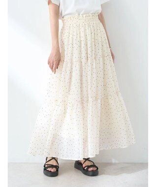 earth music&ecology フロッキードットシアーティアードスカート Ivory
