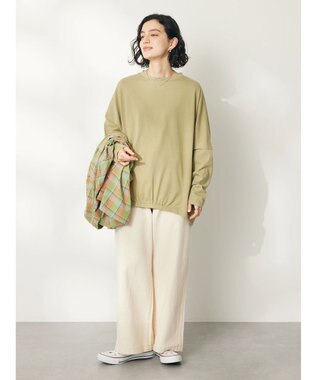 CRAFT STANDARD BOUTIQUE シルケット天竺　フロントギャザーＢＩＧ　Ｔｅｅ　Ｌ／Ｓ Light Khaki