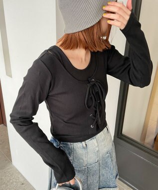 WEGO ヴィンテージライクレースアップトップス ブラック