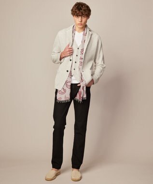 JOSEPH ABBOUD 【洗える】ストローヤーン ニット ジャケット ライトグレー系