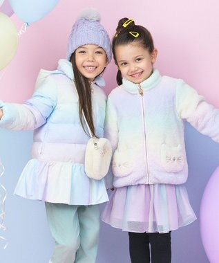 ANY KIDS 【フード取り外し/洗濯機可能】中綿フリル リボンコート レインボー