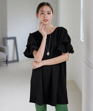 Tiaclasse 【洗える】変形バルーンスリーブカットソーチュニック ブラック