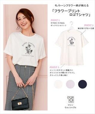 ANY SIS フラワープリント ロゴＴシャツ オフ