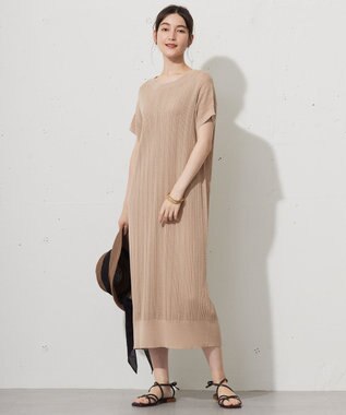 自由区 L 【ワコールコラボ】【カタログ掲載・洗える】レーシーニット ドレス ベージュ