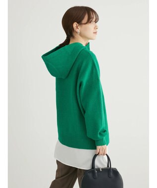 Green Parks スウェット風フード付ニットプルオーバー Green