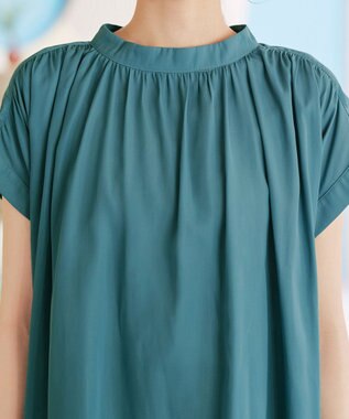 Tiaclasse 【洗える】モックネックフレンチスリーブカットソーブラウス グリーン