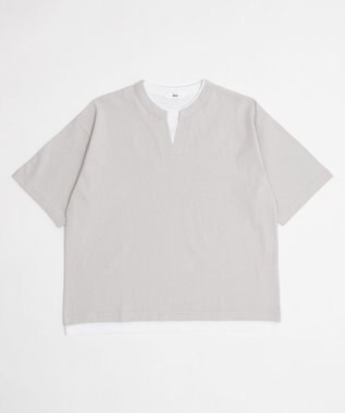 WEGO 【ユニセックス着用ITEM/MLサイズ展開】フェイクレイヤードキーネックT（SS） ライトグレー