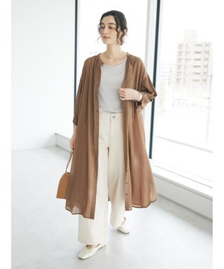 CRAFT STANDARD BOUTIQUE ウ゛ィンテージボイル袖シャーリングワンピース Brown