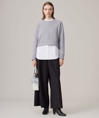 ICB 【洗える】ソフトカシミヤミックス ラメノットヤーンニット ライトグレー系