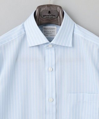 GOTAIRIKU 春夏向け【形態安定】SUMMERPREMIUMPLEATS_スモールワイドカラー 長袖ドレスシャツ（ストライプ/チェック） サックスブルー系1