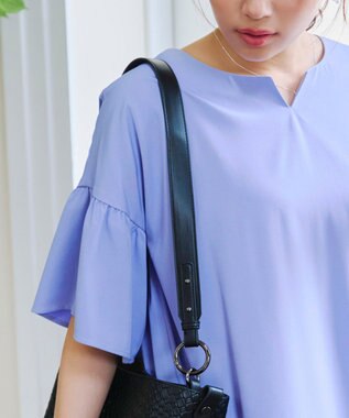 Tiaclasse 【洗える】キーネックフレア袖チュニックブラウス ブルー